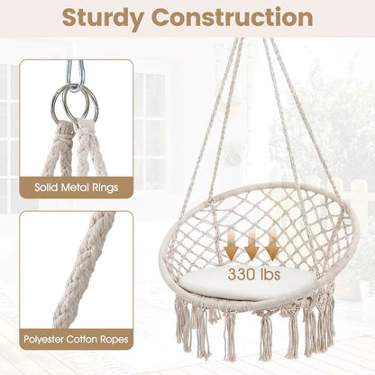 Macrame Swing Chair With Round Seat Cushion