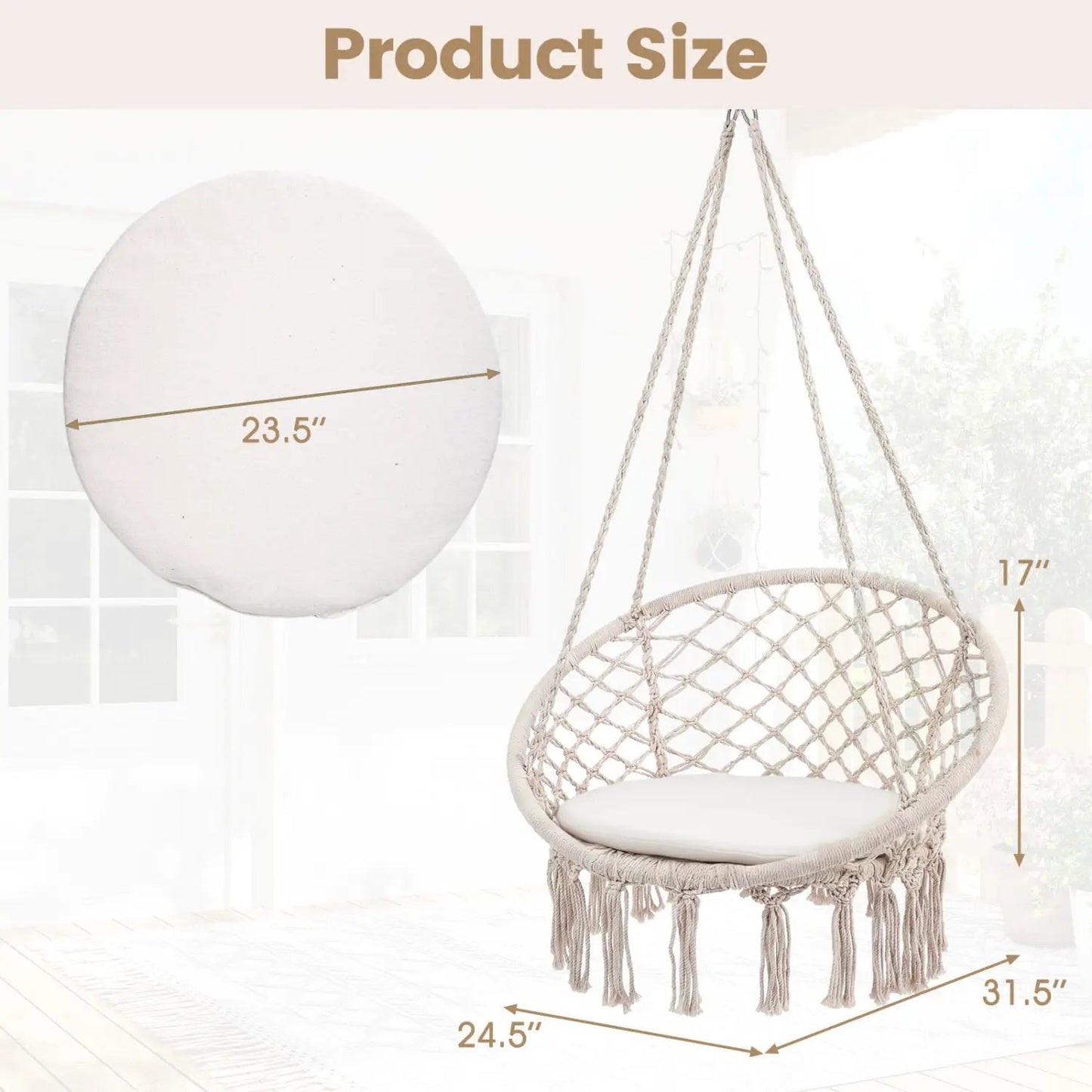 Macrame Swing Chair With Round Seat Cushion