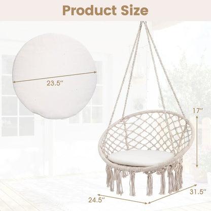 Macrame Swing Chair With Round Seat Cushion
