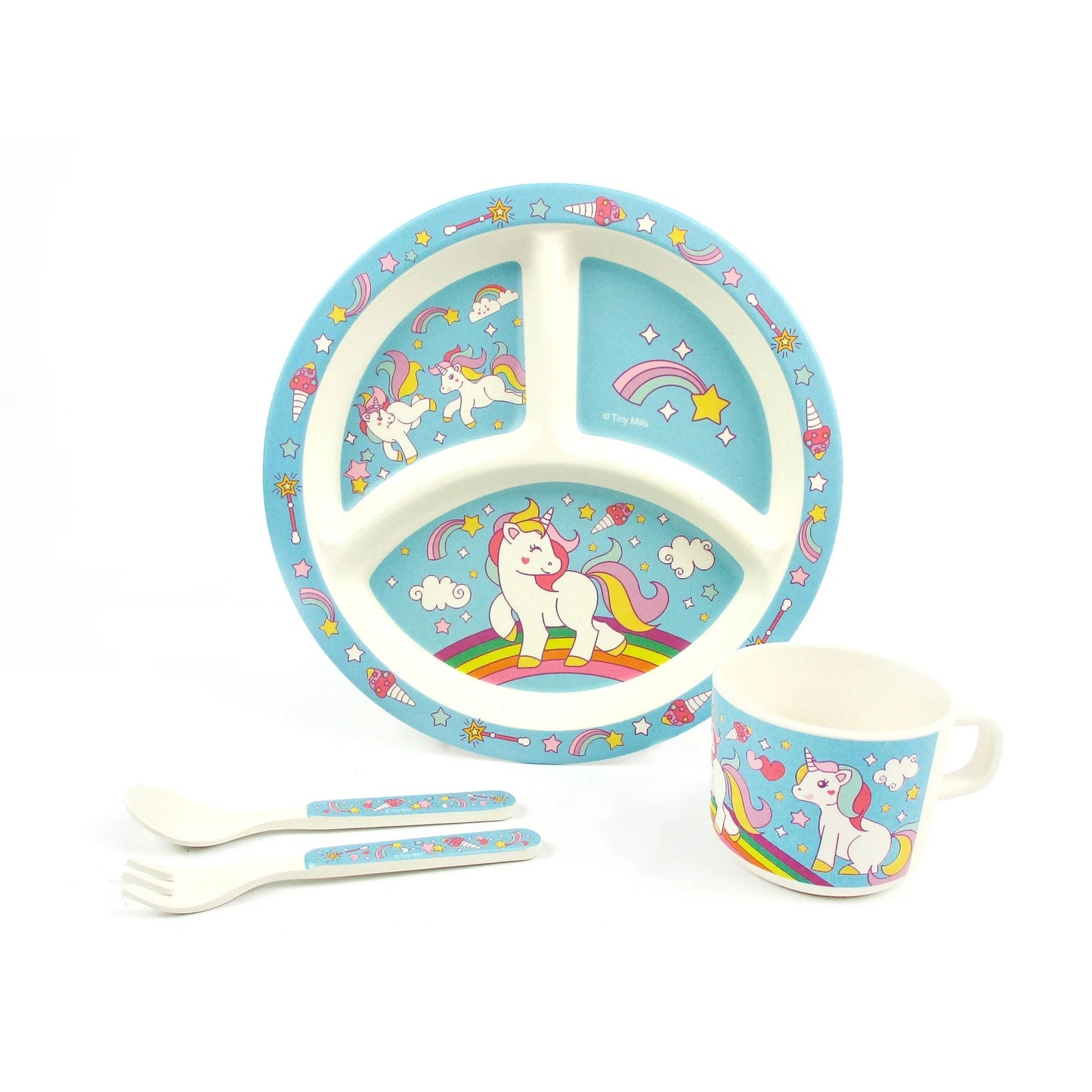 🦄 Magical Unicorn 4-Piece Kids Dinnerware Set – Eco-Friendly, Biodegradable Plant Fiber Plate, Cup, Fork & Spoon – Non-Toxic, BPA-Free, Microwave & Dishwasher Safe – Gift-Boxed for Girls & Toddlers - Tampa Home & Garden Store