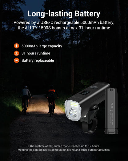 Magicshine ALLTY 1500S Bike Lights for Night Riding, Battery Replaceable | USB-C Rechargeable | Wireless &APP Control Compatible with Garmin/GoPro Mount for Road, MTB, Commuter Rider - Tampa Home & Garden Store