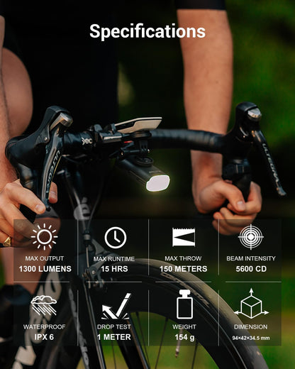 Magicshine EVO 1300 Bike Light with Remote Control, 1300 Lumens Waterproof Bicycle Headlight, USB-C Rechargeable Front Light for Night Riding - Tampa Home & Garden Store