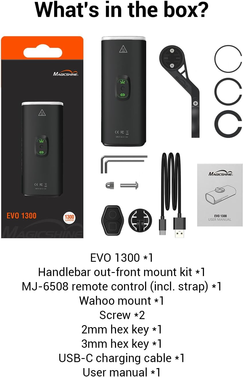Magicshine EVO 1300 Bike Light with Remote Control, 1300 Lumens Waterproof Bicycle Headlight, USB-C Rechargeable Front Light for Night Riding - Tampa Home & Garden Store