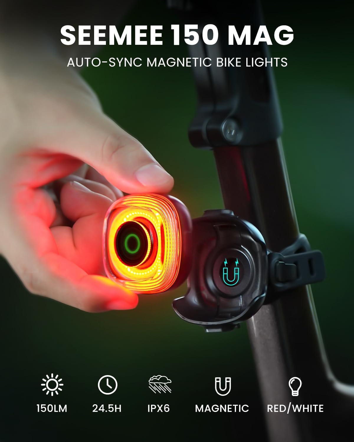 Magicshine SEEMEE 150 MAG Magnetic Rear Bike Lights,USB-C Rechargeable FTR LightSync Control Technology, IPX6 Waterproof Safety Rear Bicycle Lights, Best Bike Lights for Night Riding - Tampa Home & Garden Store