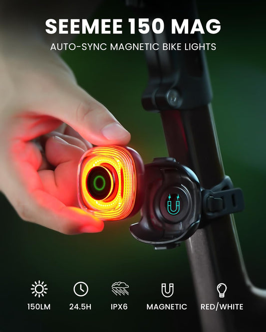 Magicshine SEEMEE 150 MAG Magnetic Rear Bike Lights,USB-C Rechargeable FTR LightSync Control Technology, IPX6 Waterproof Safety Rear Bicycle Lights, Best Bike Lights for Night Riding - Tampa Home & Garden Store
