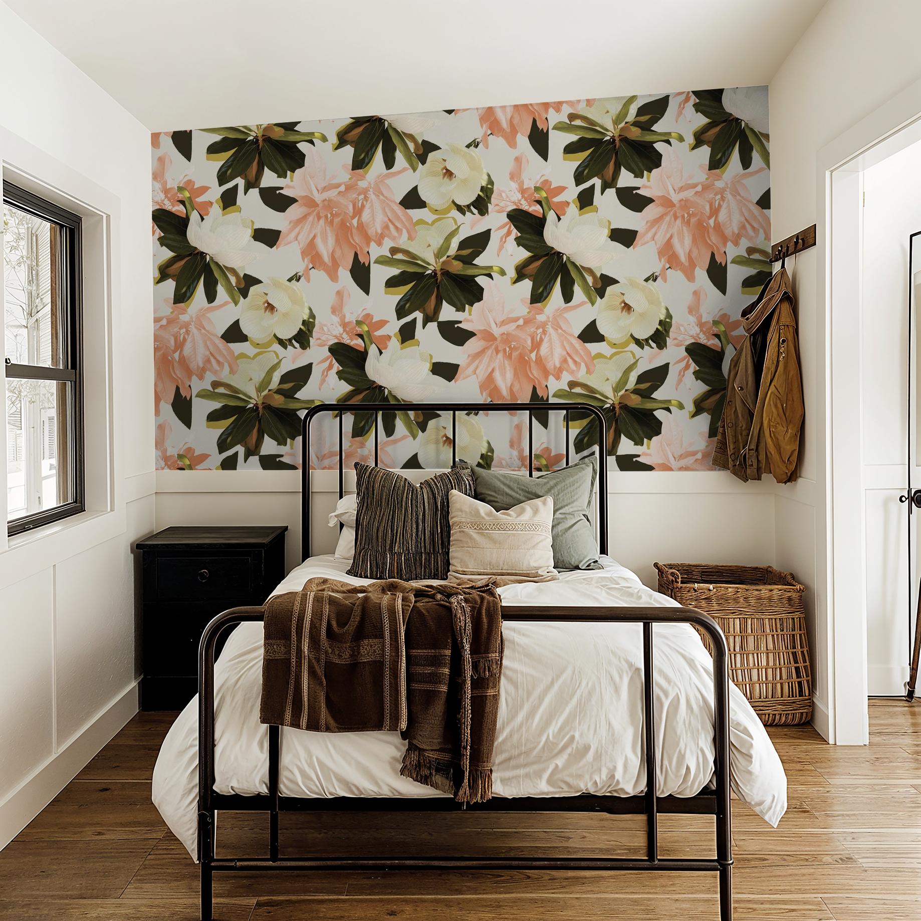 Magnolia Wallpaper, coral - Tampa Home & Garden Store
