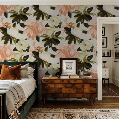 Magnolia Wallpaper, coral - Tampa Home & Garden Store