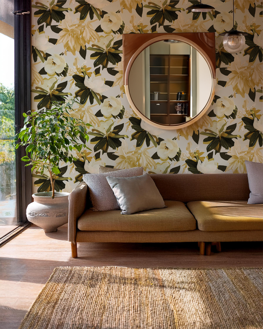 Magnolia Wallpaper, mustard - Tampa Home & Garden Store