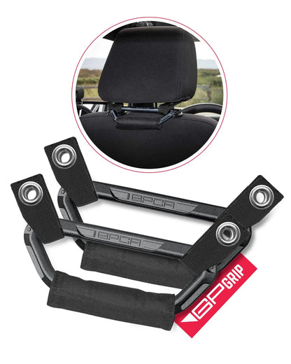 GP Back Grip PRO rear headrest handles, black nylon straps with metal grommets, GPCA on Tampa Home & Garden Store