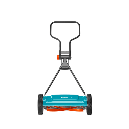 Cylinder Lawnmower Classic 400 Gardena teal body with black handle and orange dial on Tampa Home & Garden Store