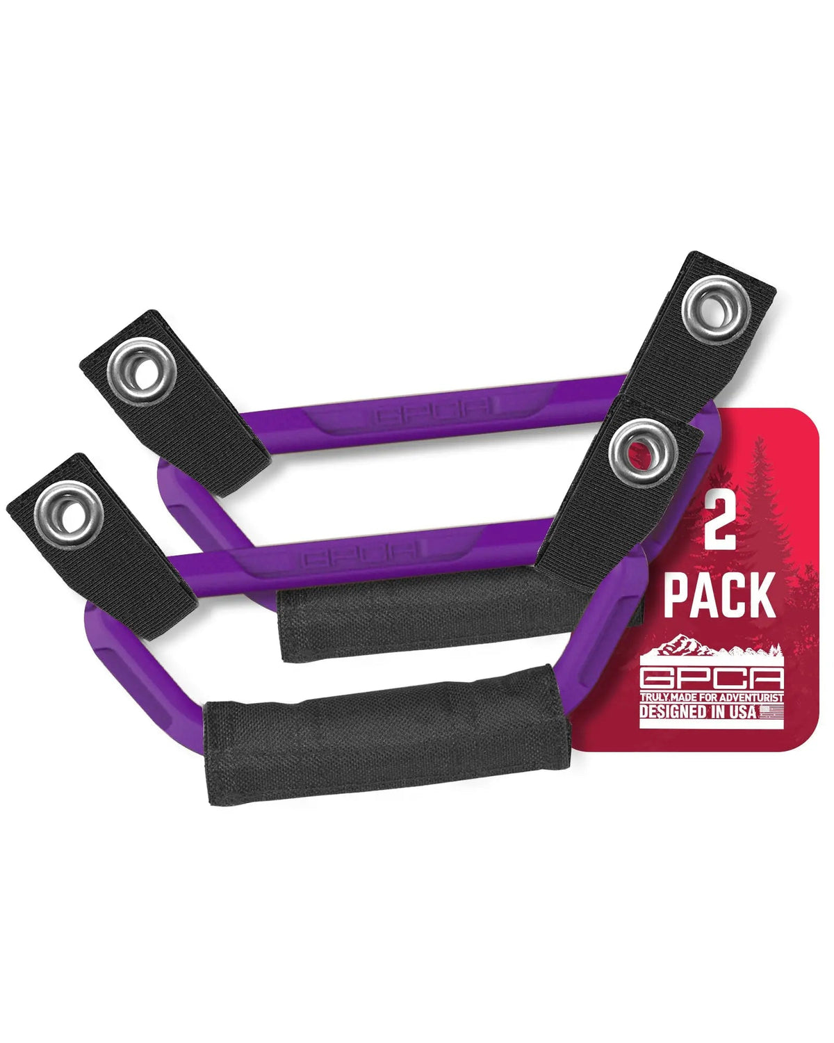 GP Back Grip PRO rear headrest handles 2-pack with purple frame and black straps, metal grommets on Tampa Home & Garden Store