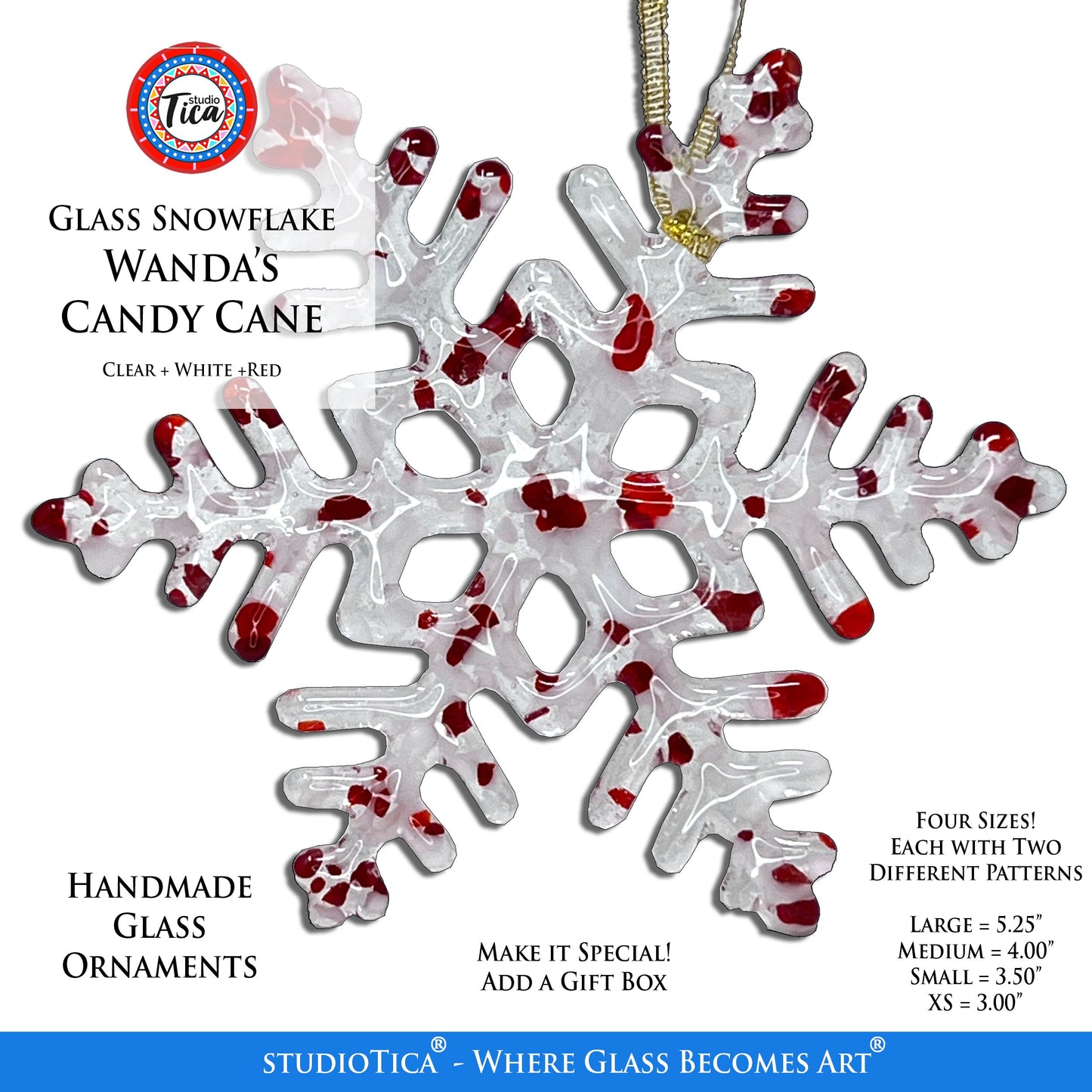 Copo de Nieve de Cristal Hecho a Mano - Wanda's Candy Cane - de studioTica
