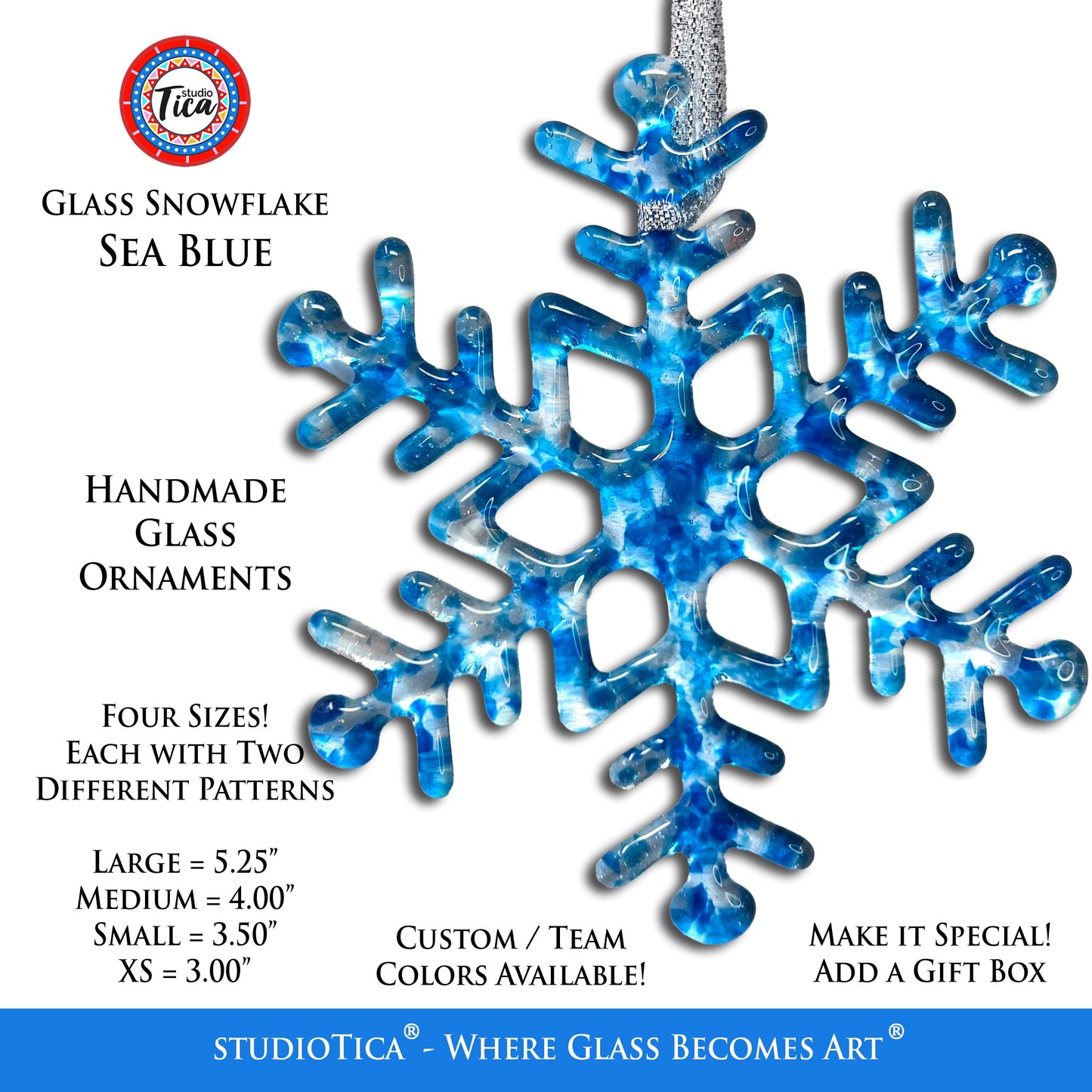 Copo de Nieve de Cristal Hecho a Mano - Azul Marino - de studioTica
