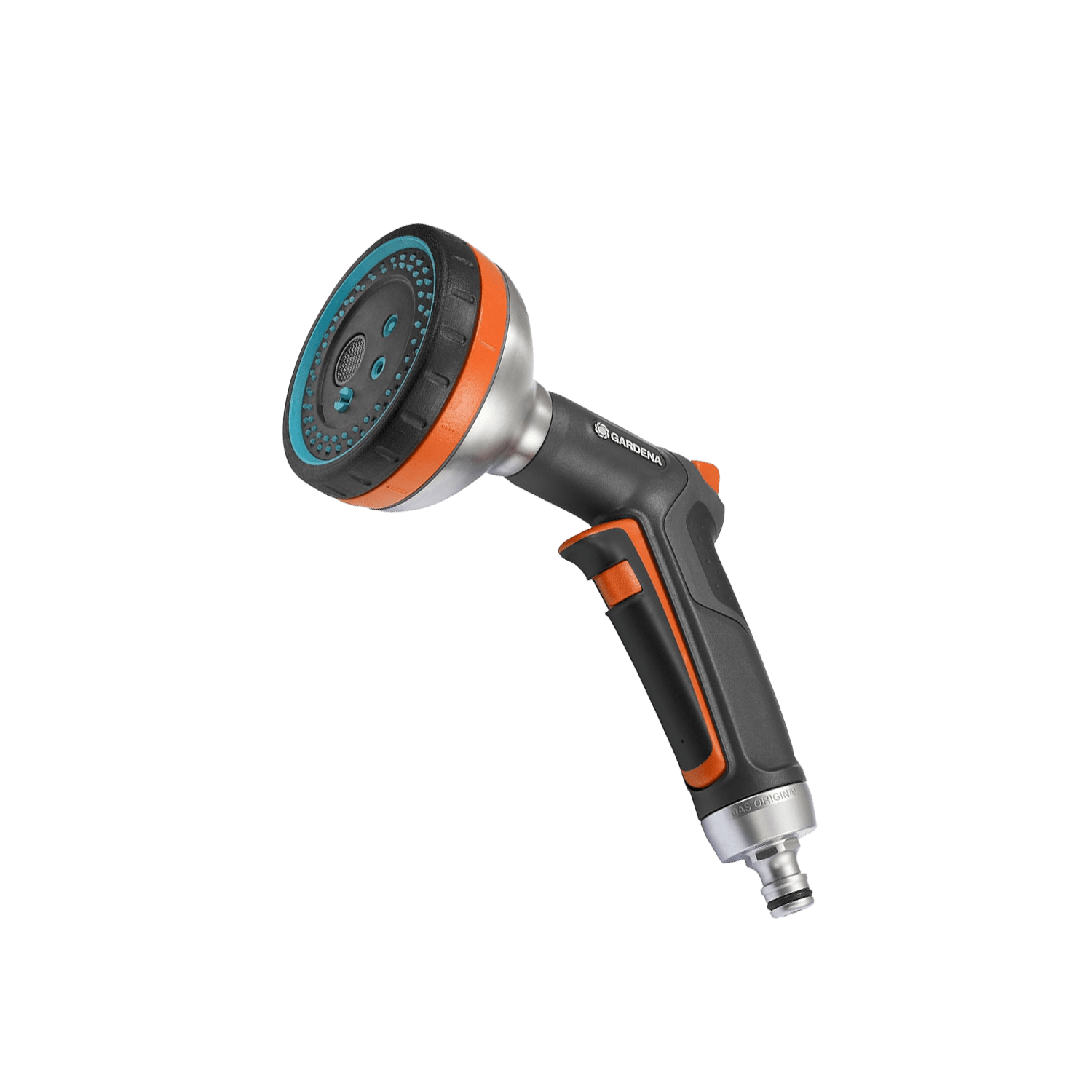 Gardena Premium Multi Sprayer garden hose nozzle, five spray patterns, black/orange grip on Tampa Home & Garden Store