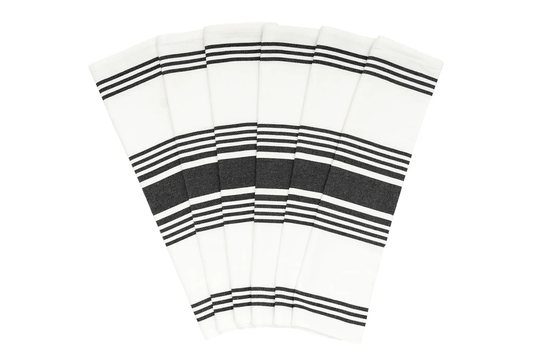 Large striped cotton kitchen towels set of 6 by Organic Cotton Mart white with black stripes on Tampa Home & Garden Store