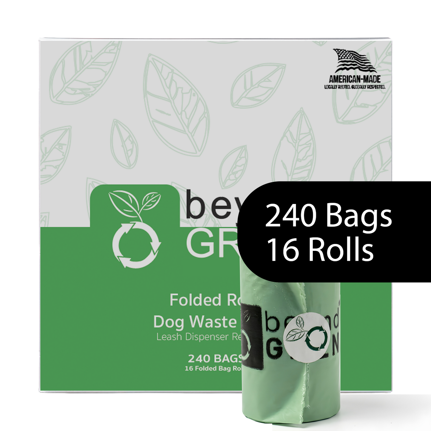 Sacs à déjections canines beyondGREEN – Rouleaux pliés – Fabriqués aux États-Unis, anti-fuites, extra-résistants