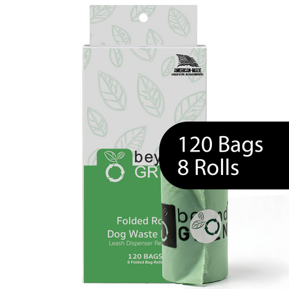 Sacs à déjections canines beyondGREEN – Rouleaux pliés – Fabriqués aux États-Unis, anti-fuites, extra-résistants