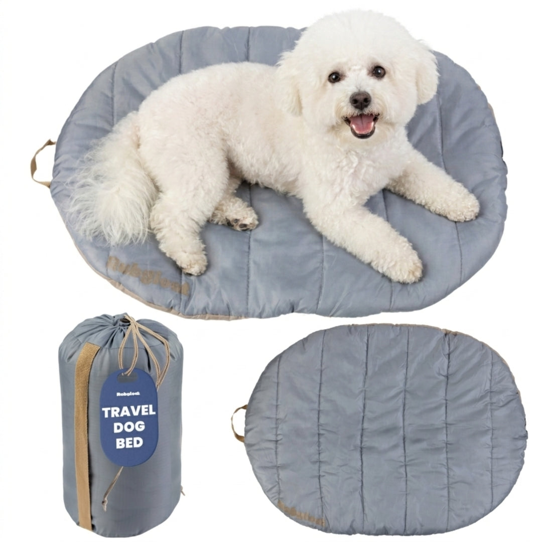 Rubyloo Travel Dog Bed - foldable gray pillow bed with carry bag on Tampa Home & Garden Store