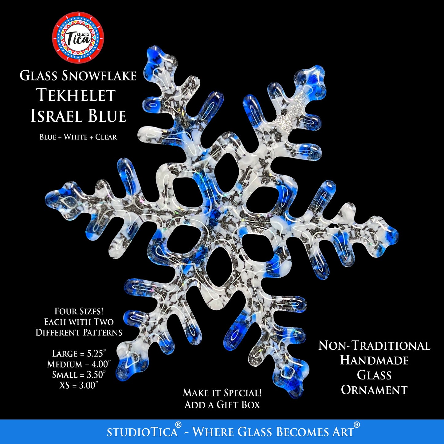 Copo de nieve de cristal hecho a mano - Azul Tekhelet Israelí - por studioTica