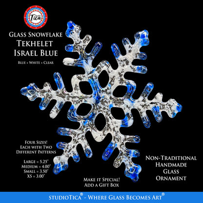 Copo de nieve de cristal hecho a mano - Azul Tekhelet Israelí - por studioTica
