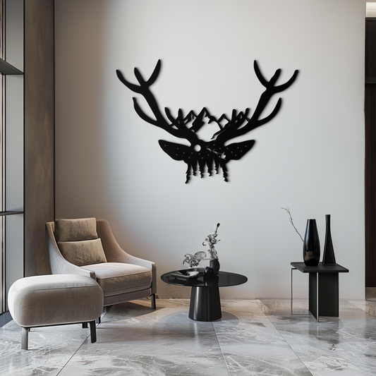 Majestic Deer Skull Metal Wall Art - Nature-Inspired Antler Decor- KAF300 - Tampa Home & Garden Store