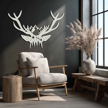 Majestic Deer Skull Metal Wall Art - Nature-Inspired Antler Decor- KAF300 - Tampa Home & Garden Store