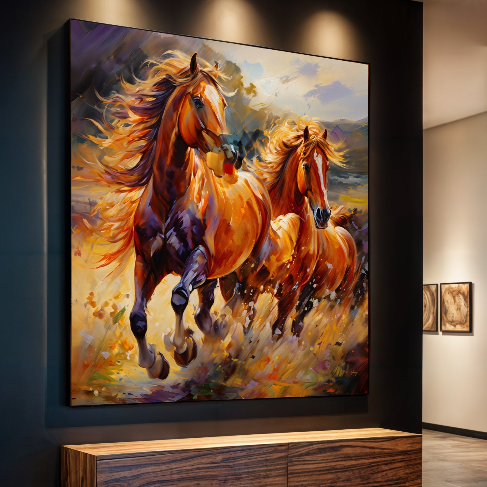 Canvas Print Majestic Gallop by Tailored Canvases, bold orange horses in motion on Tampa Home & Garden Store