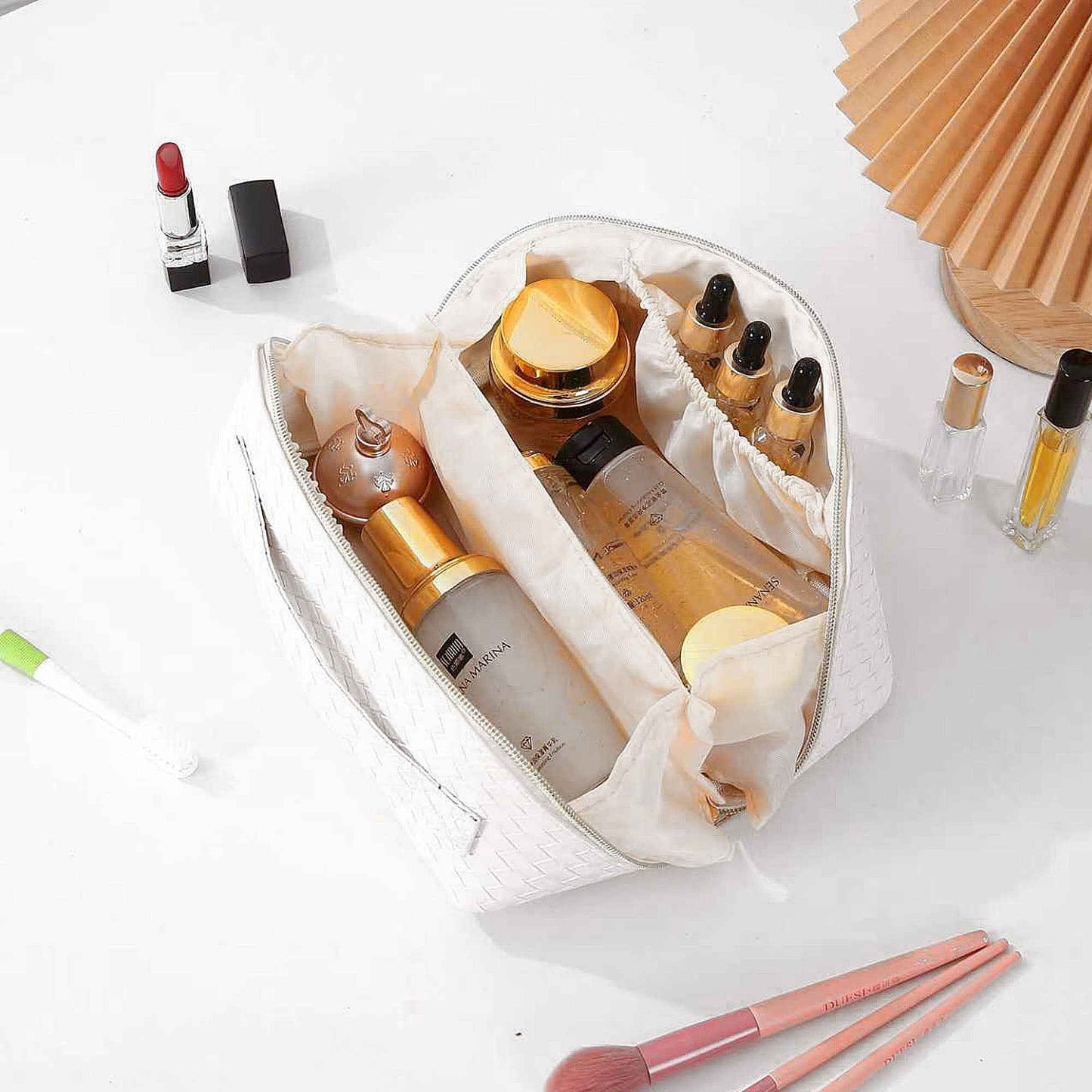 Woven PU Leather Makeup Bag and a Travel Case