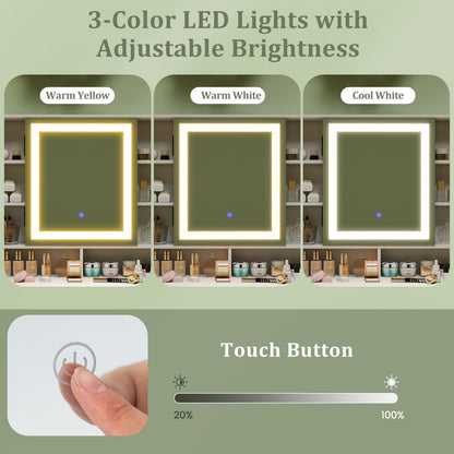 Tocador de maquillaje y taburete con 3 modos de iluminación y armario-Blanco