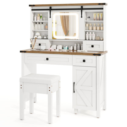 Tocador de maquillaje con espejo y luces LED regulables de 3 colores - Blanco