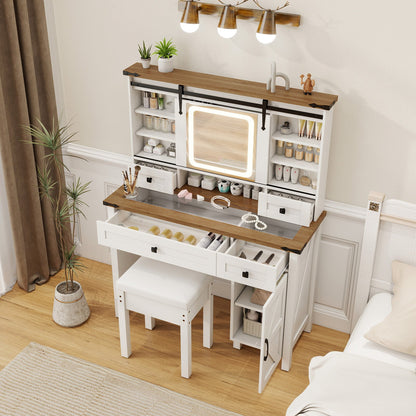 Tocador de maquillaje con espejo y luces LED regulables de 3 colores - Blanco