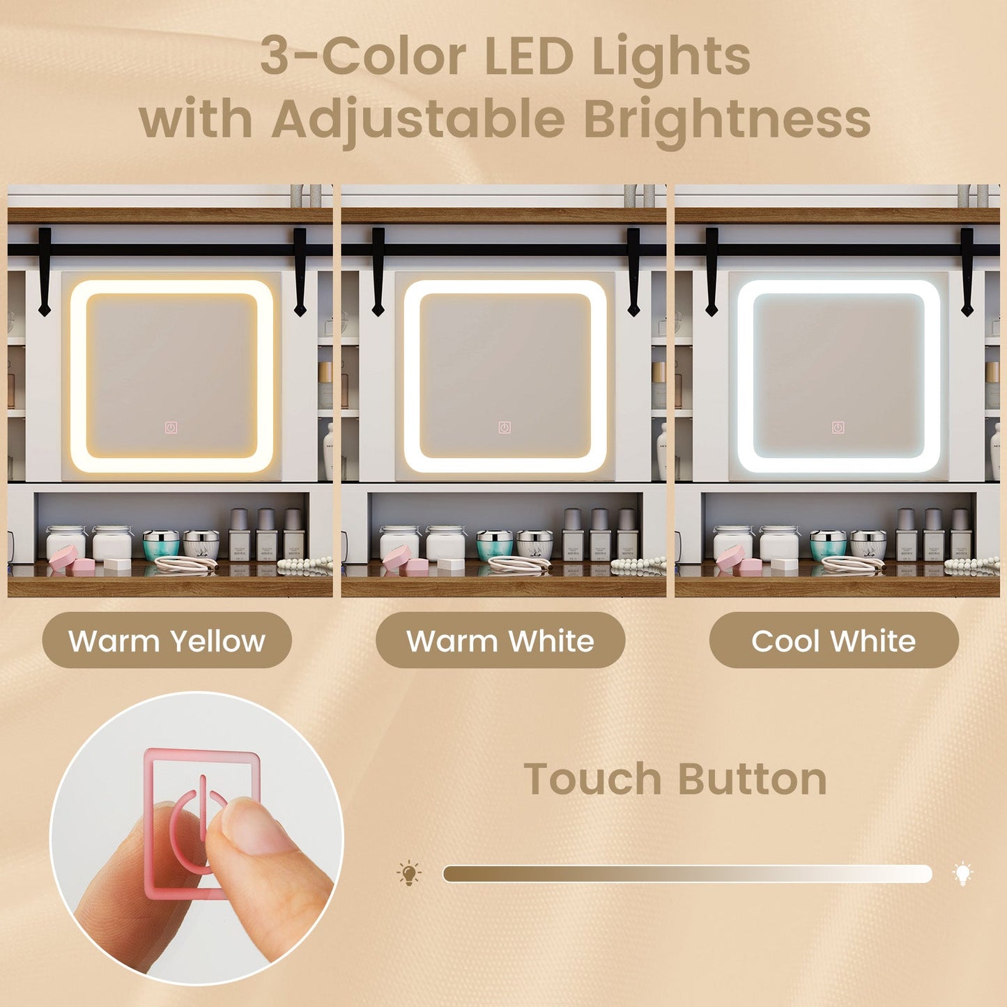 Tocador de maquillaje con espejo y luces LED regulables de 3 colores - Blanco