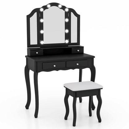 Makeup Vanity Table Set with Lighted Mirror and Drawers