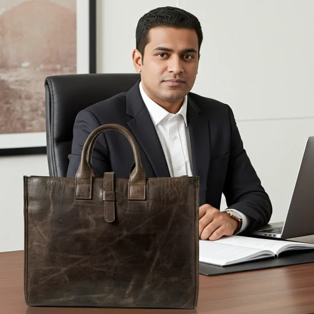 Attaché-case en cuir pleine fleur Crazy Horse