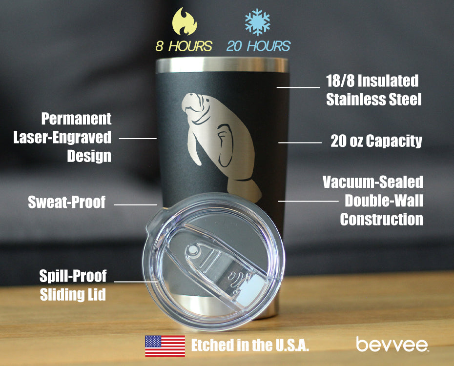 Manatee - Insulated Coffee Tumbler Cup with Sliding Lid - Stainless Steel Travel Mug - Manatee Gifts Women and Men Beach Lovers - Tampa soil911.com