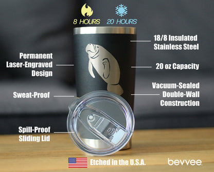 Manatee - Insulated Coffee Tumbler Cup with Sliding Lid - Stainless Steel Travel Mug - Manatee Gifts Women and Men Beach Lovers - Tampa soil911.com