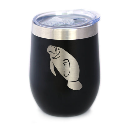 Manatee - Wine Tumbler Glass with Sliding Lid - Stainless Steel Insulated Mug - Manatee Gifts Women and Men Beach Lovers - Tampa Home & Garden Store