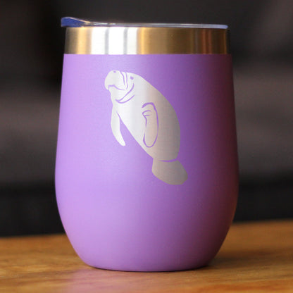 Manatee - Wine Tumbler Glass with Sliding Lid - Stainless Steel Insulated Mug - Manatee Gifts Women and Men Beach Lovers - Tampa Home & Garden Store