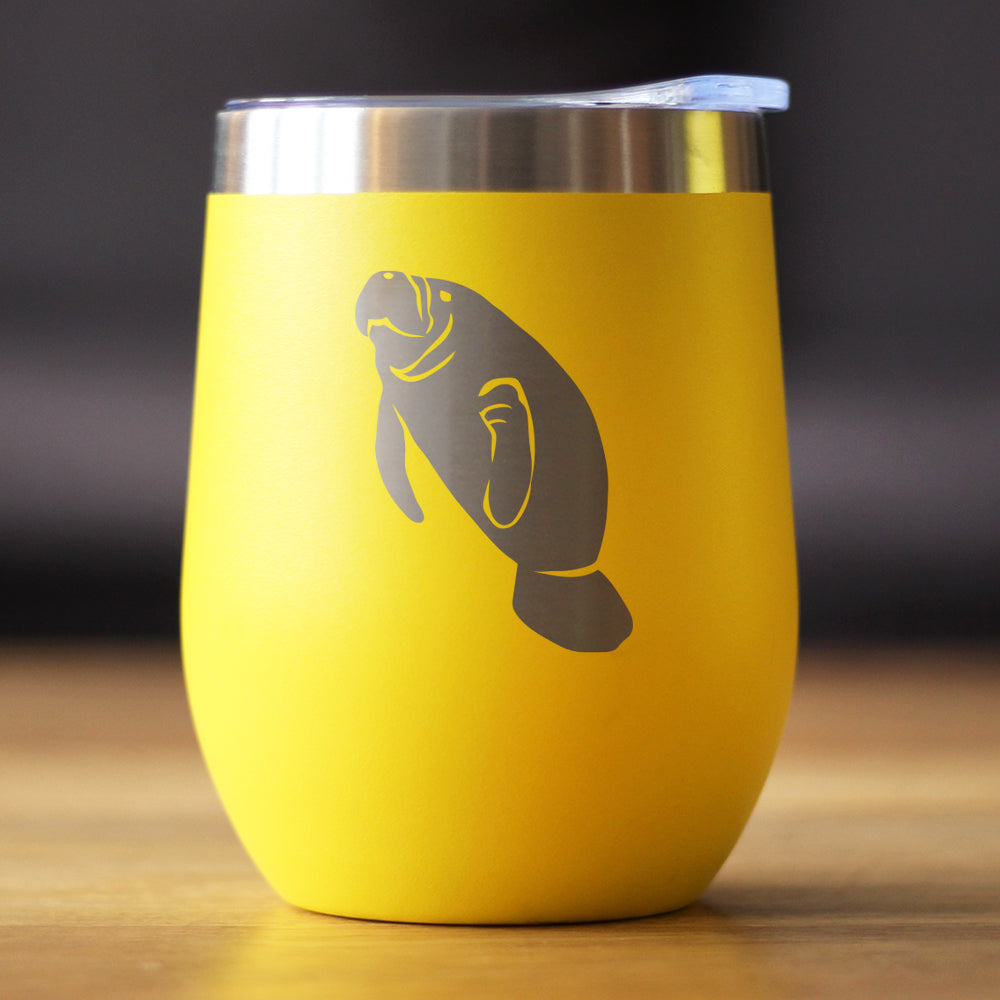Manatee - Wine Tumbler Glass with Sliding Lid - Stainless Steel Insulated Mug - Manatee Gifts Women and Men Beach Lovers - Tampa Home & Garden Store