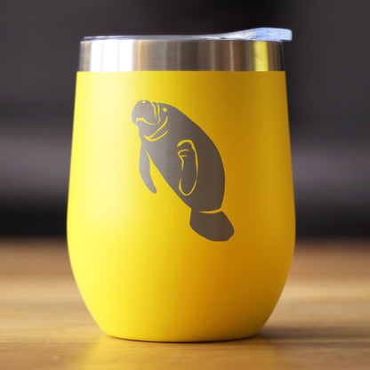 Manatee - Wine Tumbler Glass with Sliding Lid - Stainless Steel Insulated Mug - Manatee Gifts Women and Men Beach Lovers - Tampa Home & Garden Store