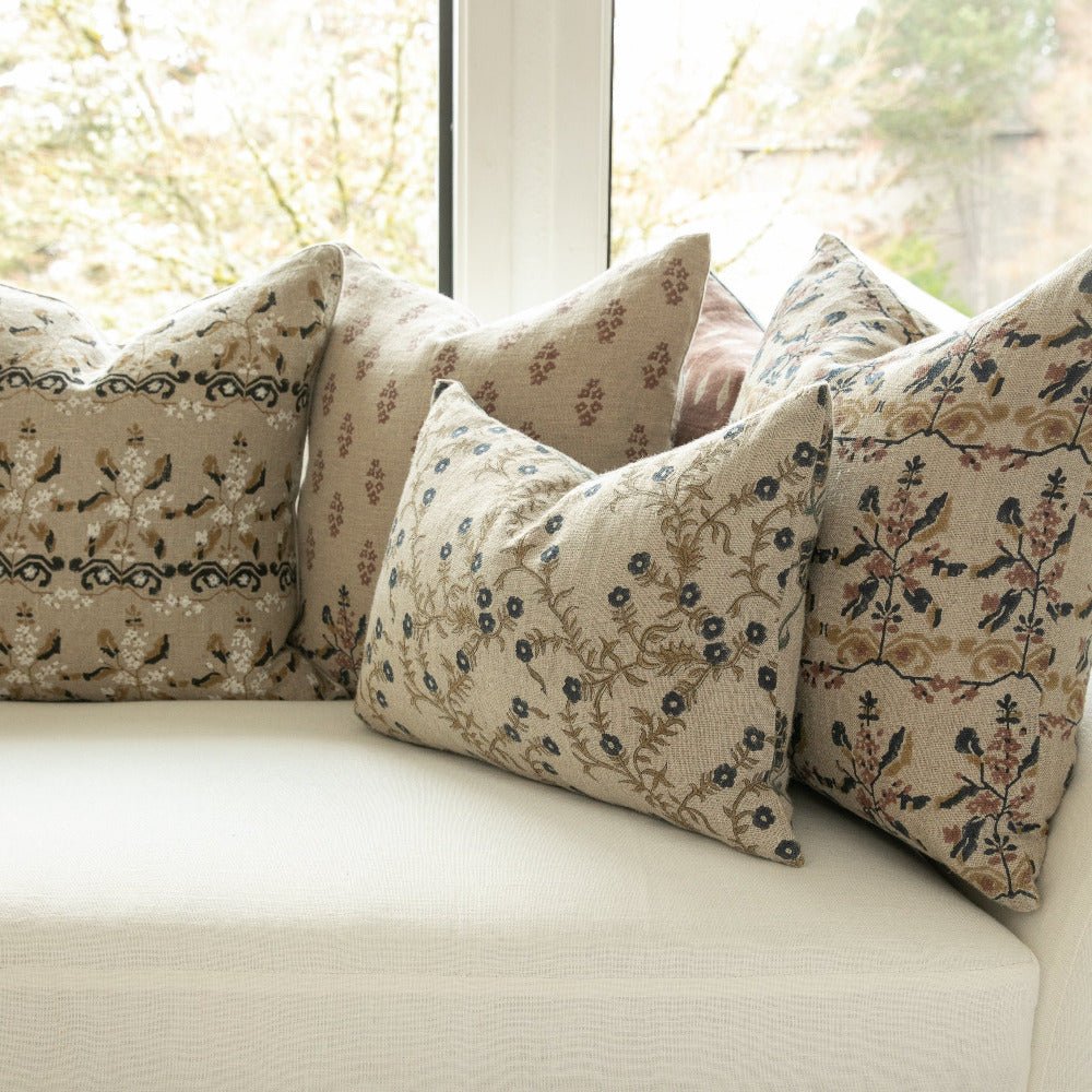 Manda Linen Block Print Throw Pillow Cover, Natural - Tampa Home & Garden Store