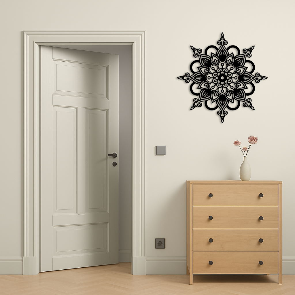 Mandala Silhouette Metal Wall Art – Sacred Geometry Flower Design - KAFGP060 - Tampa Home & Garden Store