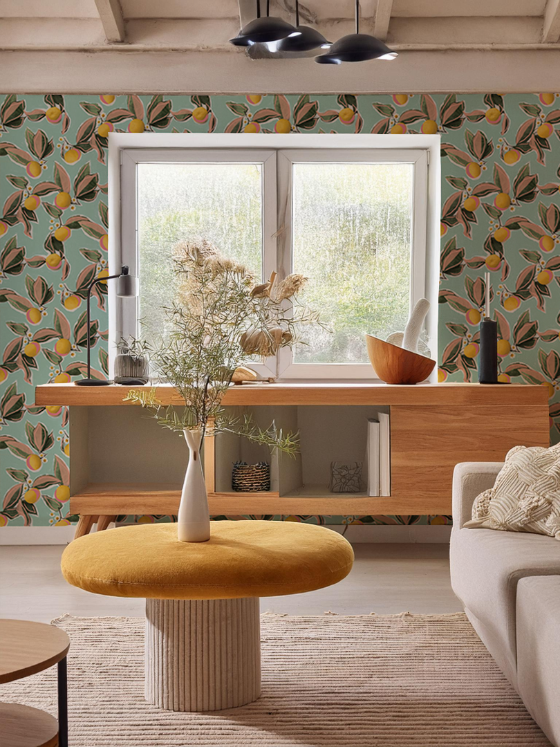 Mandarin Blossom Wallpaper, mint - Tampa Home & Garden Store