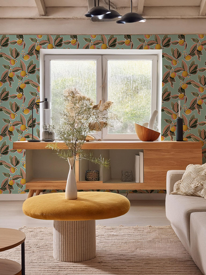 Mandarin Blossom Wallpaper, mint - Tampa Home & Garden Store