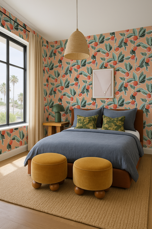 Mandarin Blossom Wallpaper, peach - Tampa Home & Garden Store