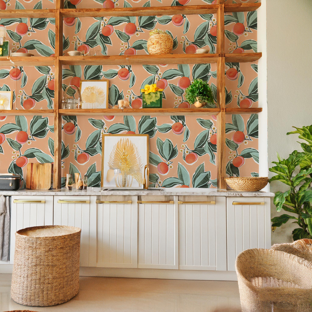 Mandarin Blossom Wallpaper, peach - Tampa Home & Garden Store