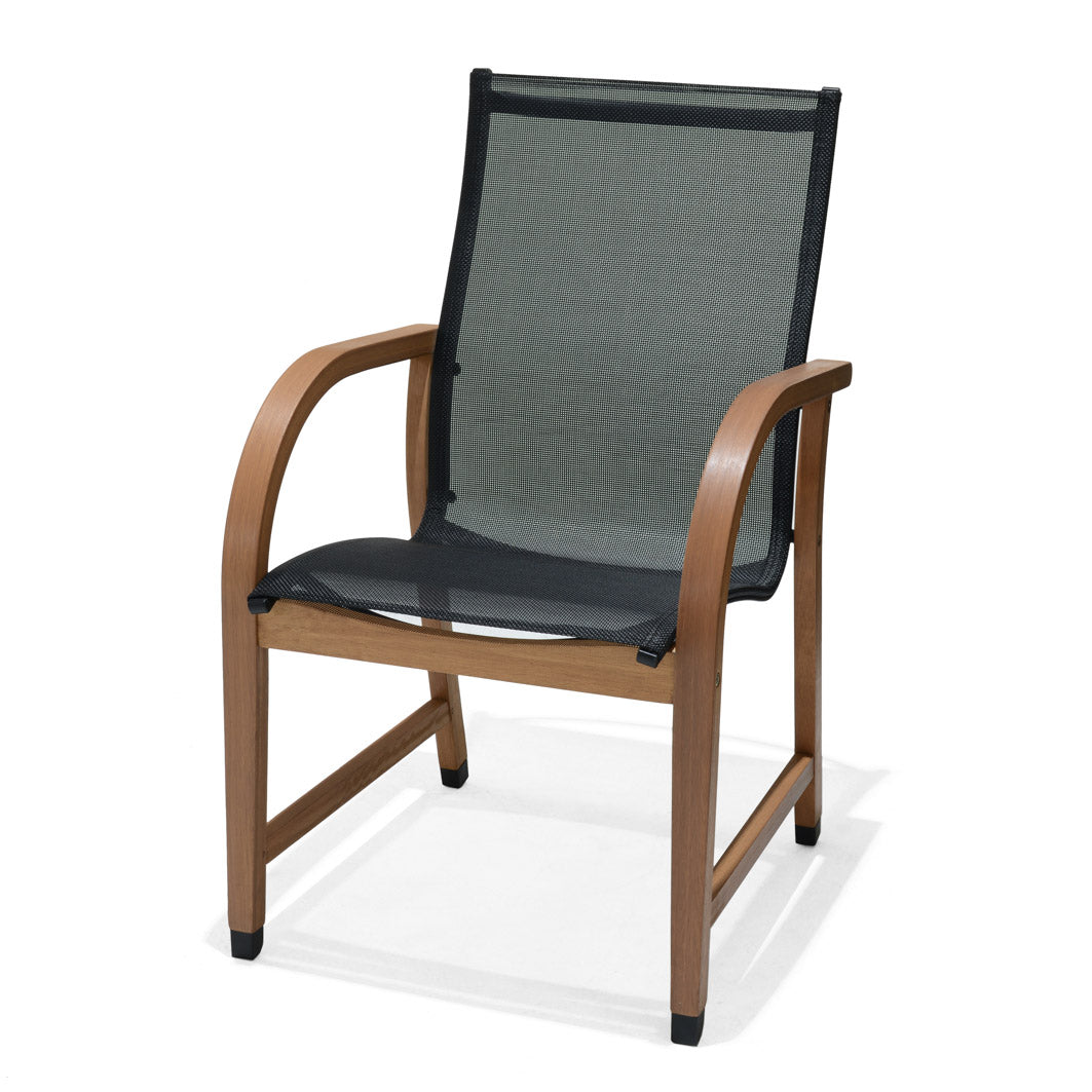 Manhattan Black Armchair outdoor chair with wood frame and black mesh seat/back on Tampa Home & Garden Store