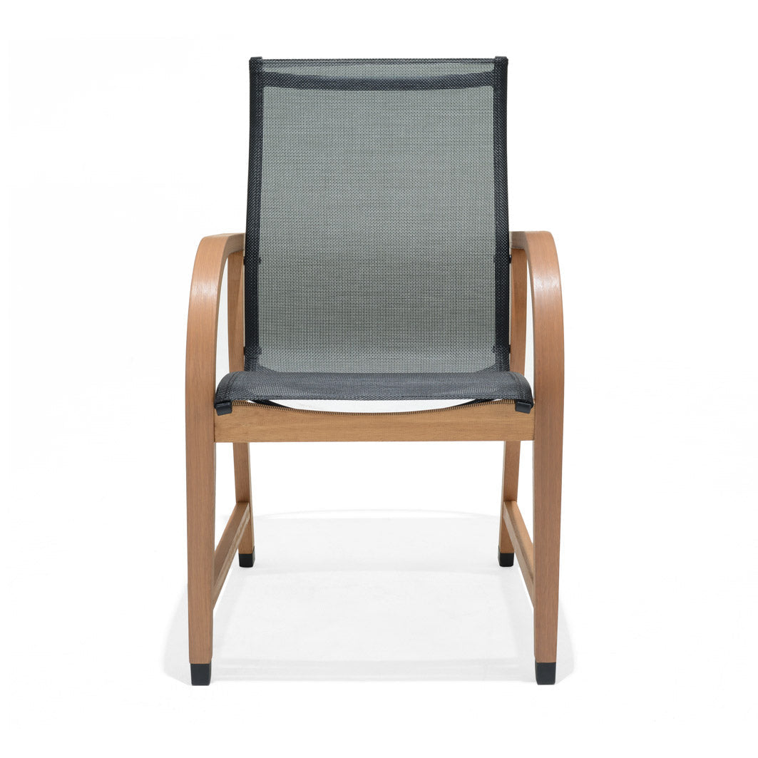 Manhattan Black Armchair outdoor chair with natural wood frame and black mesh seat/back on Tampa Home & Garden Store