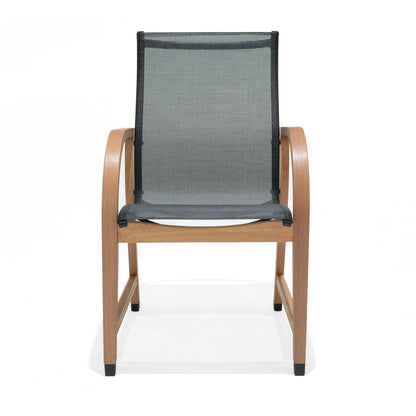 Manhattan Black Armchair outdoor chair with natural wood frame and black mesh seat/back on Tampa Home & Garden Store