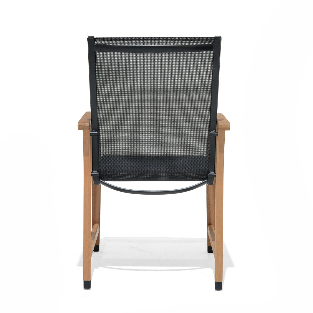 Manhattan Black Armchair back view with black mesh seat and back, 4-piece outdoor set on Tampa Home & Garden Store